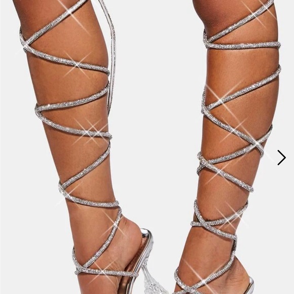 Azalea Wang Silver Rhinestone Wrap Stiletto Heels - Picture 2 of 4